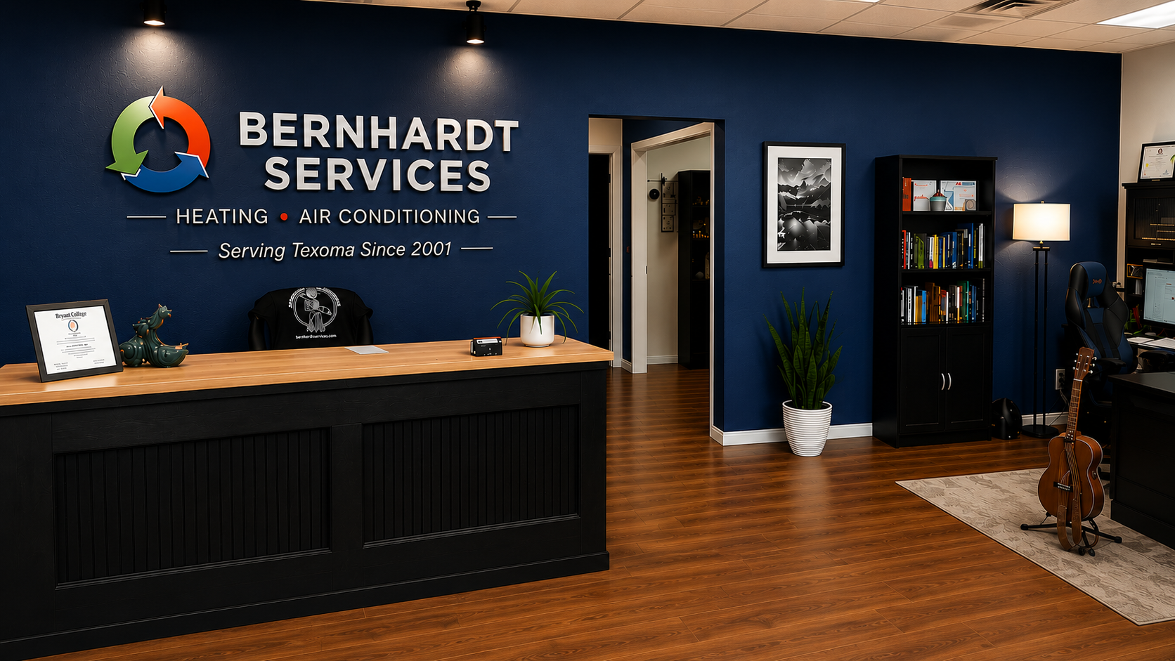 Bernhardt Services front office with the new company sign